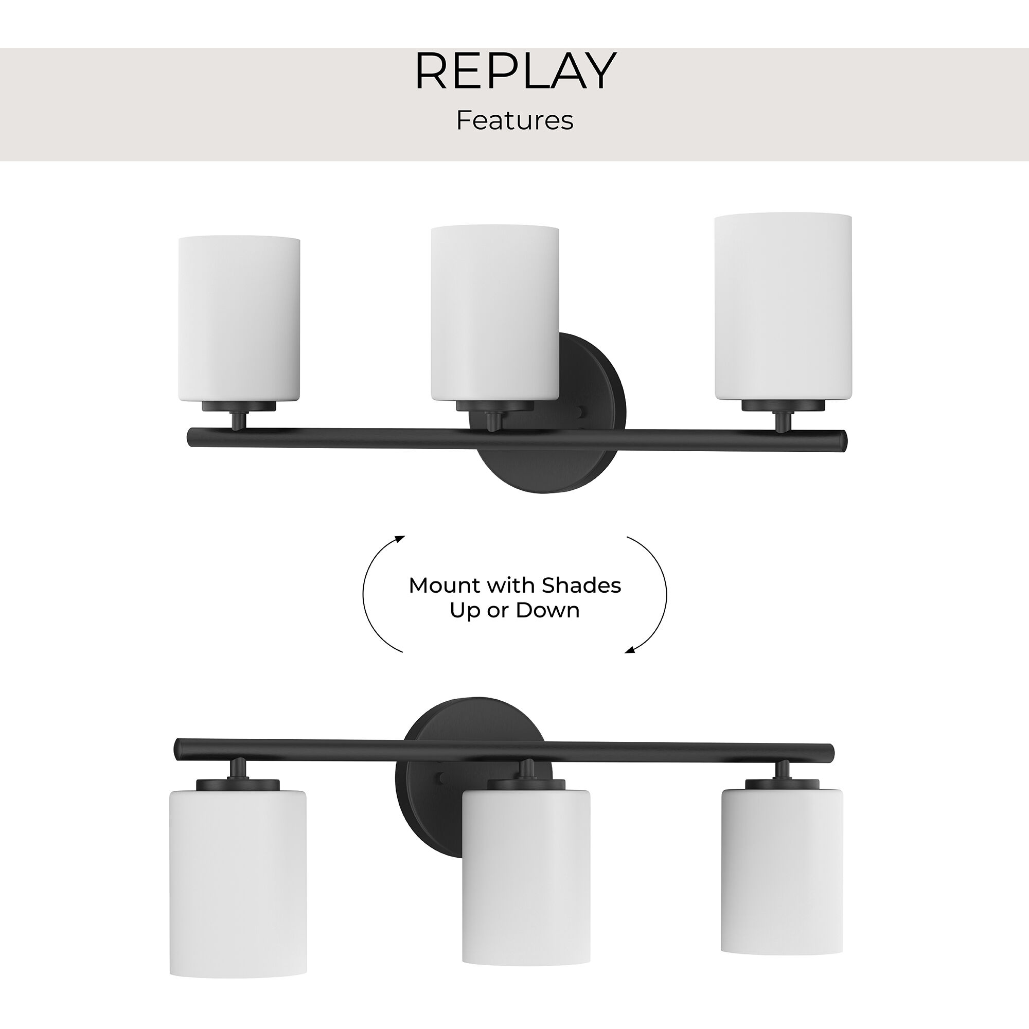 Replay 3 Light 22 inch Black Bath Vanity Wall Light