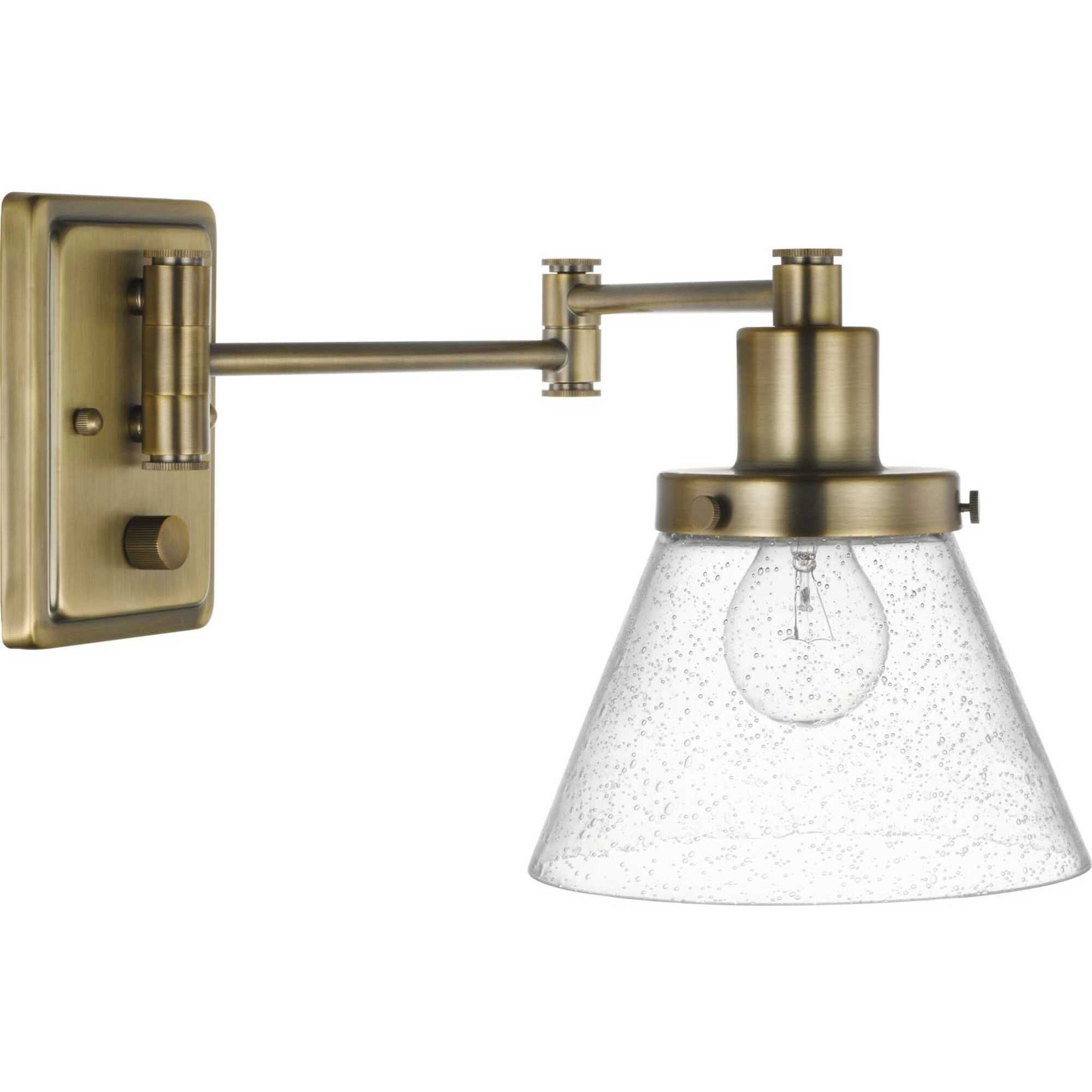 Hinton 12 inch 60.00 watt Vintage Brass Swing Arm Wall Light