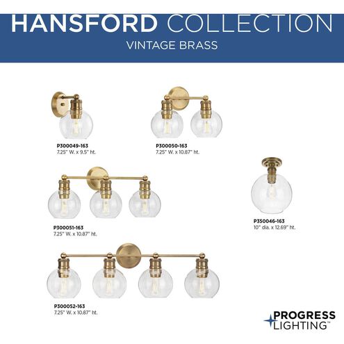 Hansford 2 Light 16 inch Vintage Brass Bath Vanity Wall Light