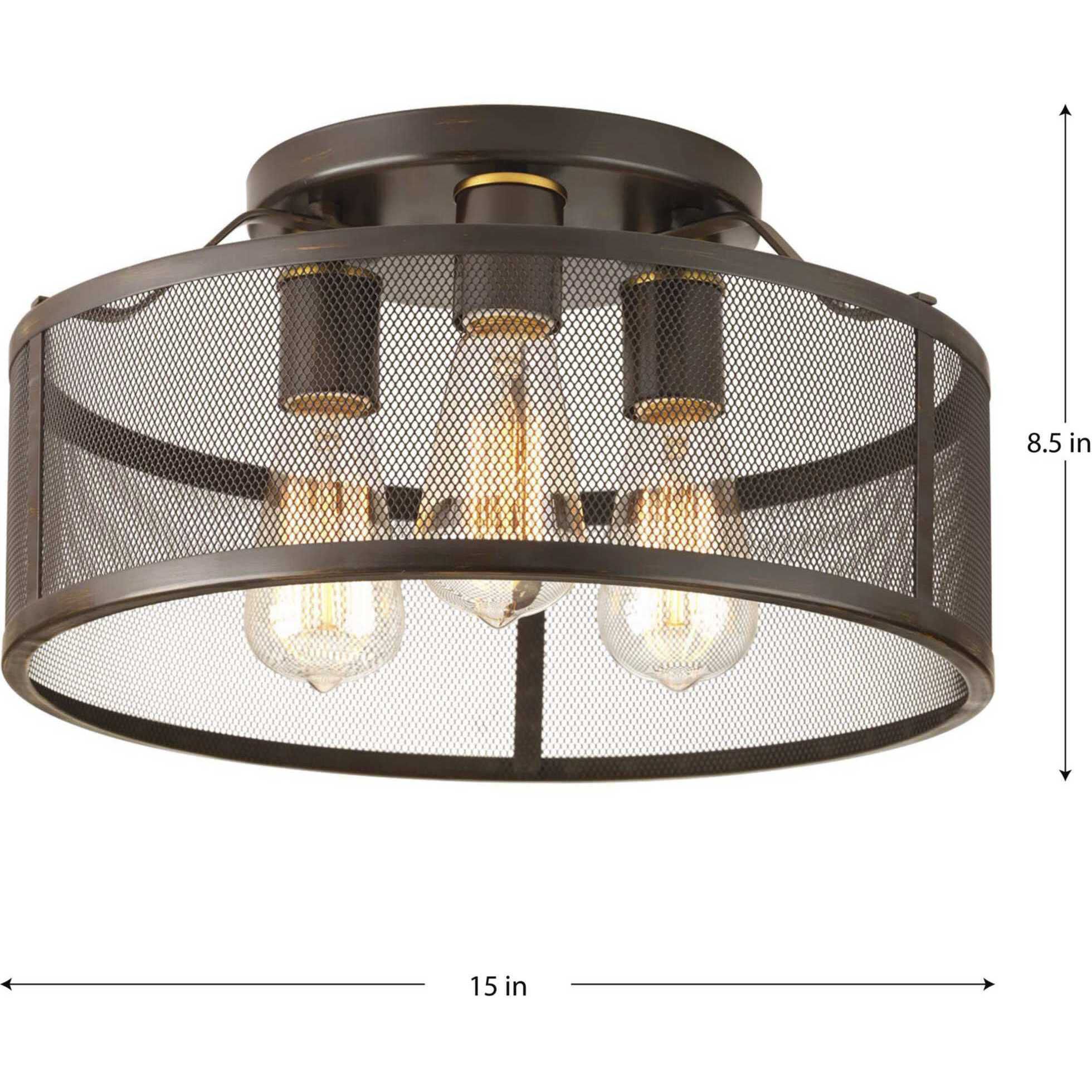 Swing 3 Light 15 inch Antique Bronze Flush Mount Ceiling Light