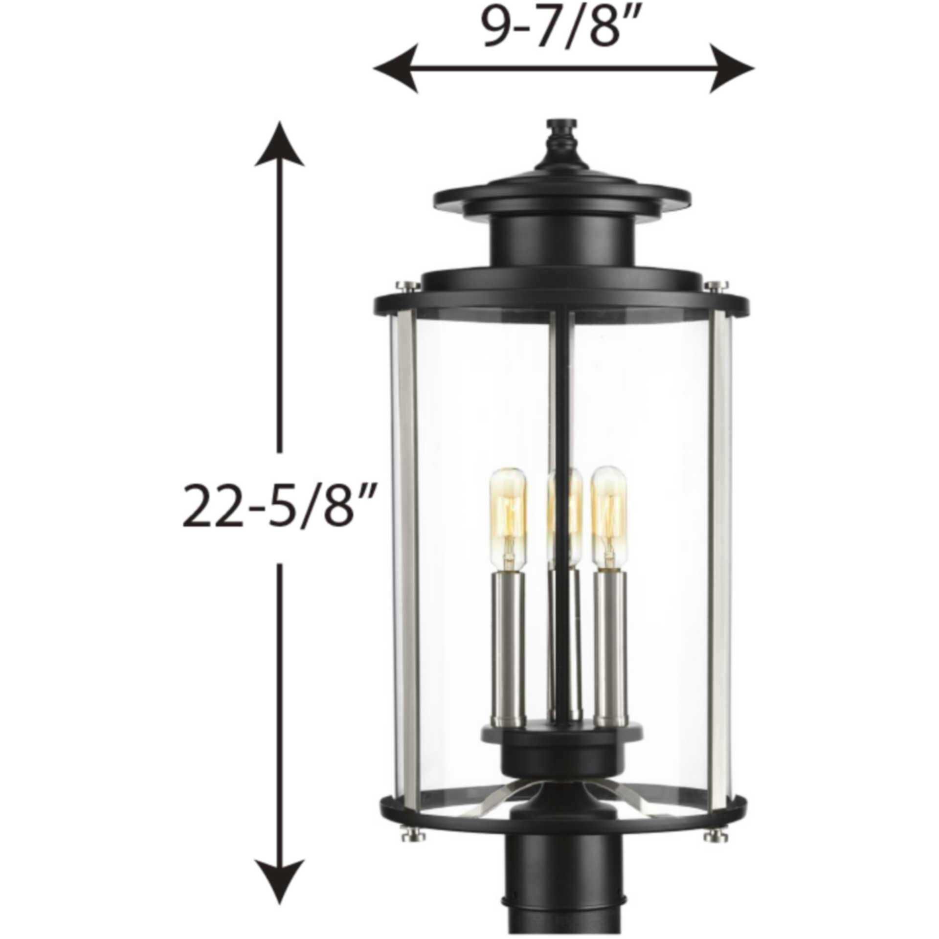 Squire 3 Light 23 inch Matte Black Outdoor Post Lantern in Black and Stainless Steel