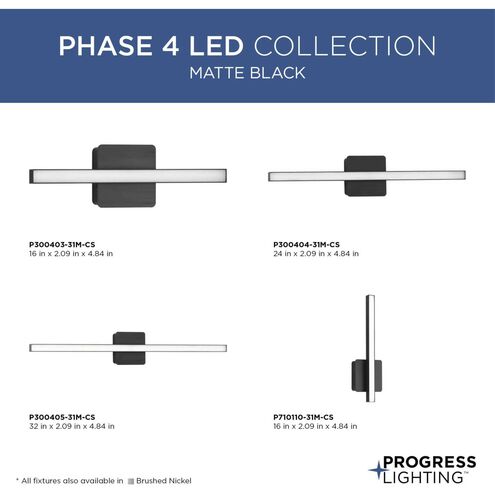 Phase 4 LED LED 16 inch Matte Black Linear Vanity Light Wall Light