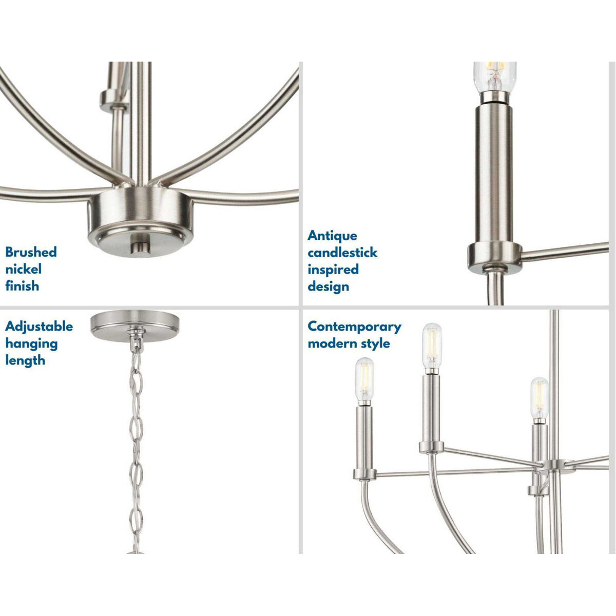 Leyden 5 Light 22 inch Brushed Nickel Chandelier Ceiling Light