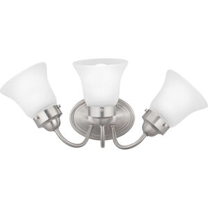 Fluted Glass 3 Light Brushed Nickel Bath Vanity Wall Light in Etched Fluted