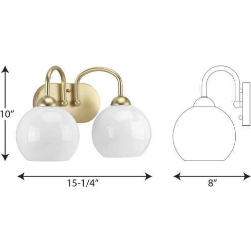 Carisa 2 Light 15 inch Vintage Gold Bath Vanity Wall Light