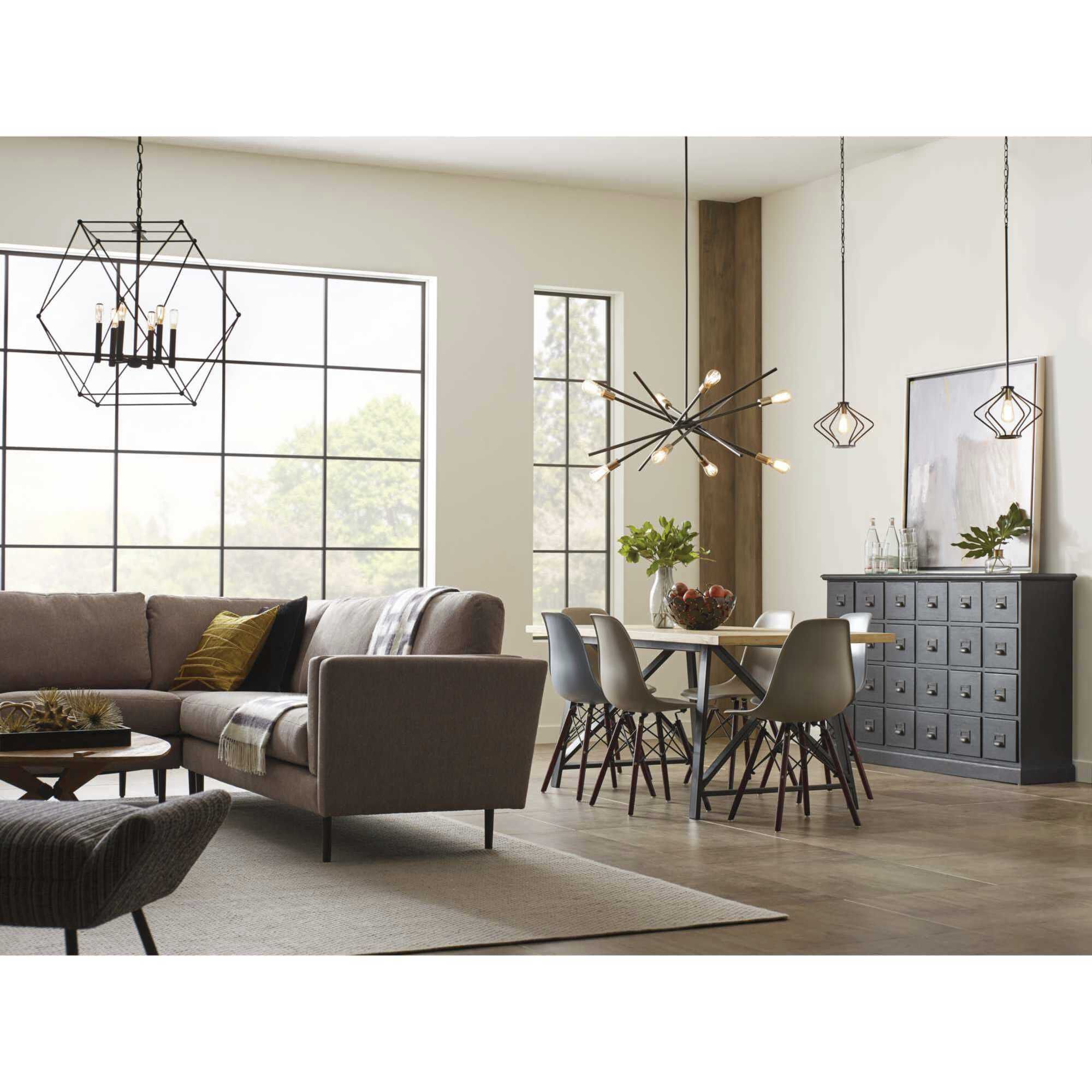 Spatial 6 Light Matte Black Pendant Ceiling Light, Design Series