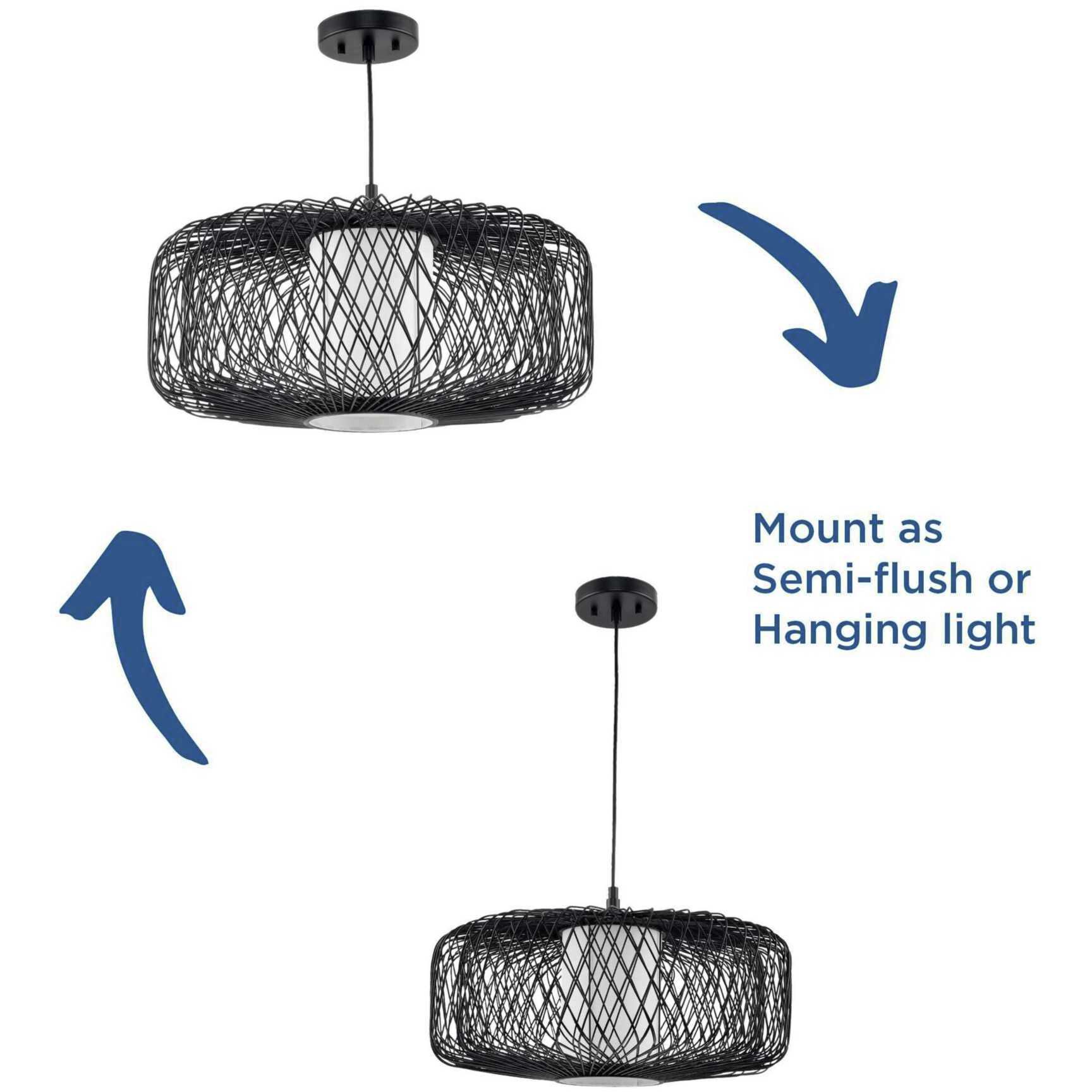 Cordova 1 Light 22 inch Black Rattan Pendant Ceiling Light, Design Series
