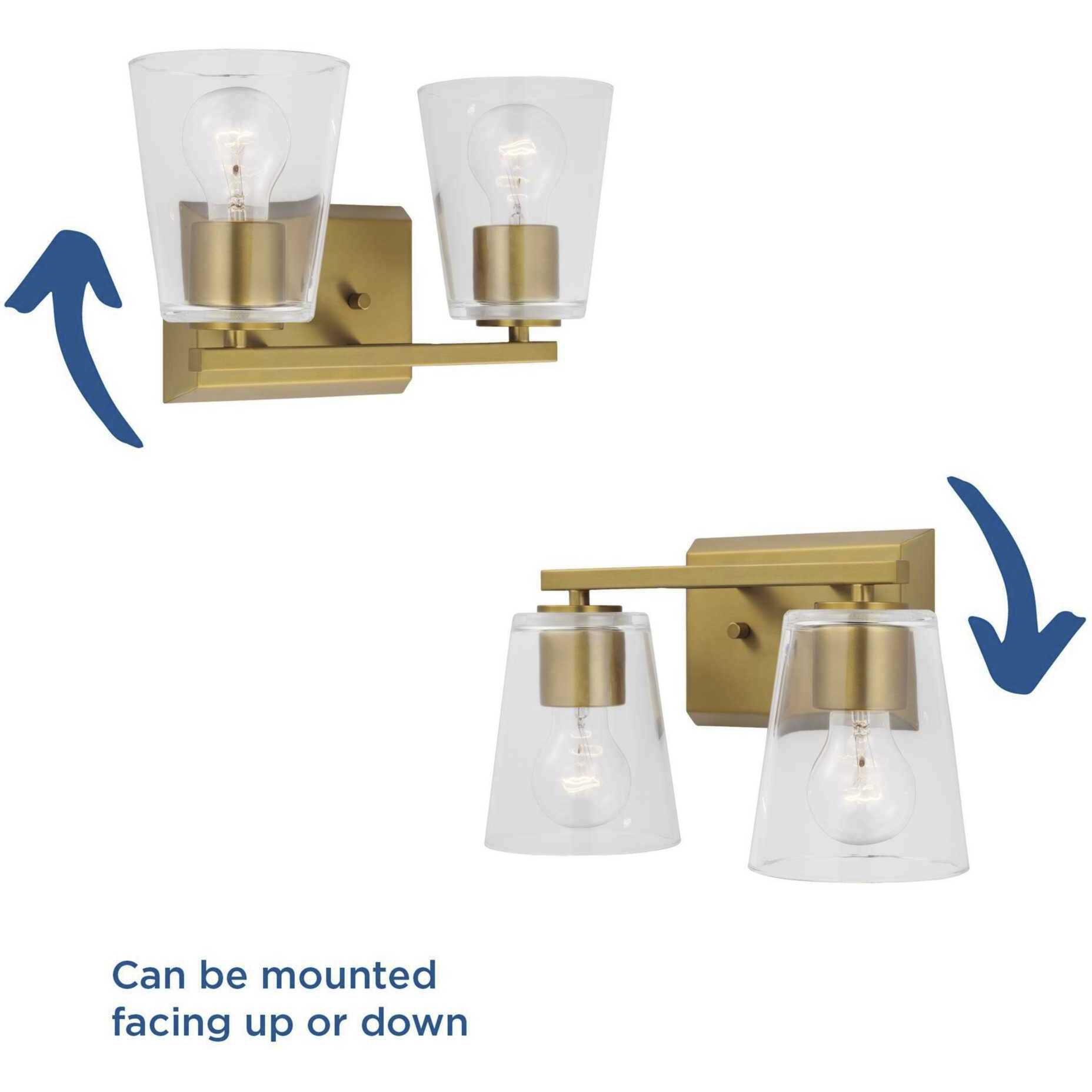 Vertex 2 Light 12.87 inch Brushed Gold Bath Light Wall Light