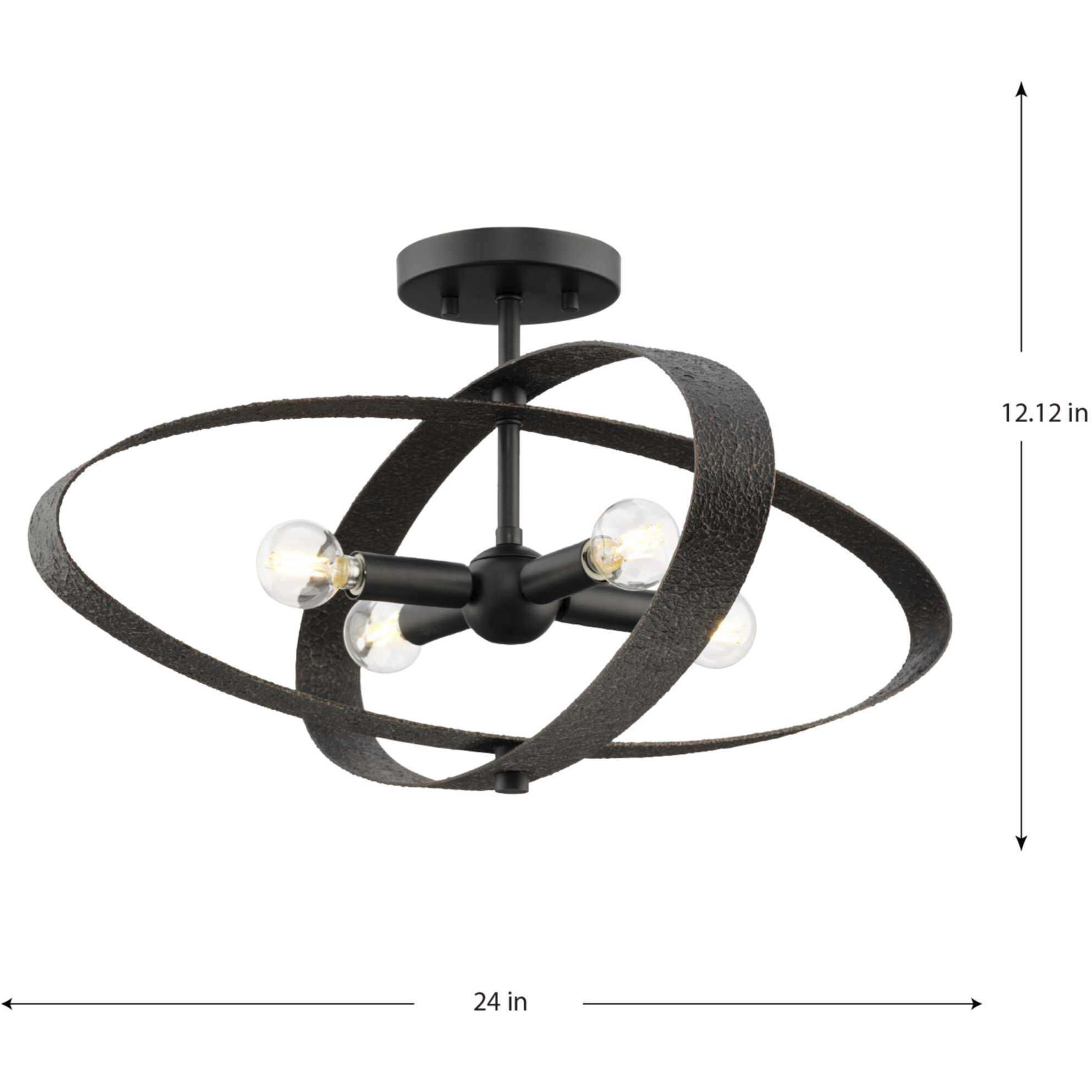 Allegheny 4 Light 24 inch Matte Black Semi-Flush Mount Ceiling Light, Design Series