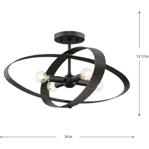 Allegheny 4 Light 24 inch Matte Black Semi-Flush Mount Ceiling Light, Design Series