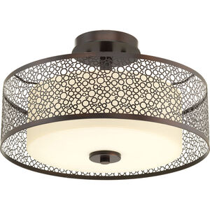 Mingle 2 Light 16 inch Antique Bronze Semi-Flush Ceiling Light in Etched Spotted Tea Glass