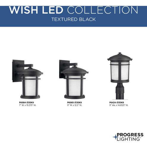 Wish LED LED 15 inch Textured Black Outdoor Post Lantern, Progress LED
