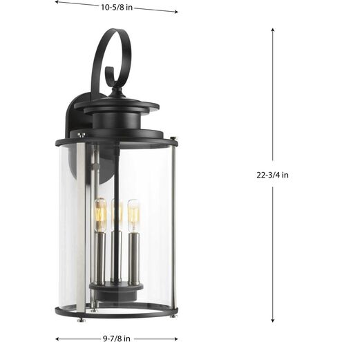 Squire 3 Light 23 inch Matte Black Outdoor Wall Lantern in Black and Stainless Steel, Large