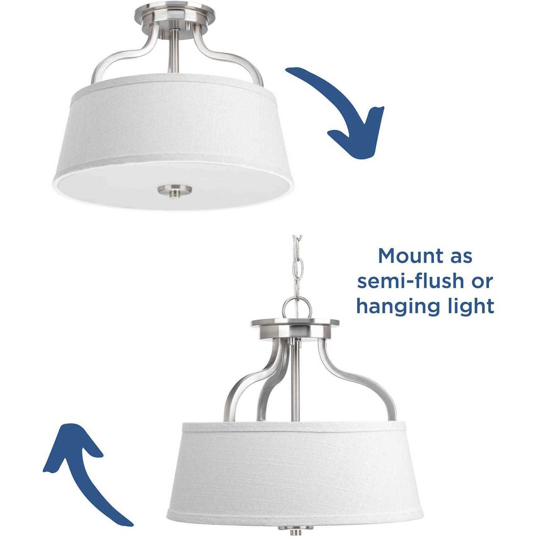 Arden 2 Light 14 inch Brushed Nickel Semi-Flush Mount Convertible Ceiling Light