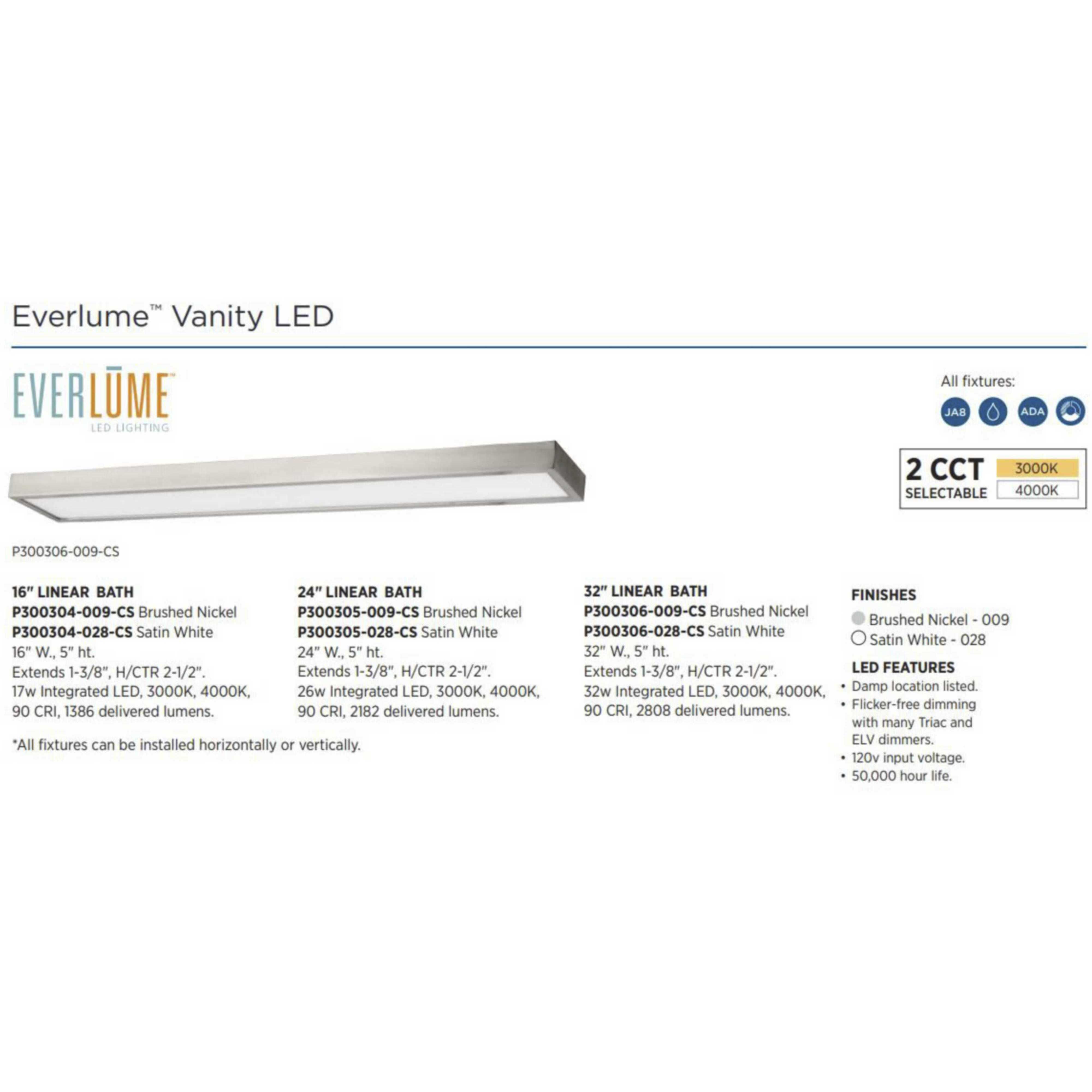 Everlume LED 15.98 inch Satin White Linear Bath Vanity Wall Light in Matte White, Progress LED