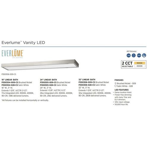 Everlume LED 24 inch Brushed Nickel Linear Bath Vanity Wall Light, Progress LED