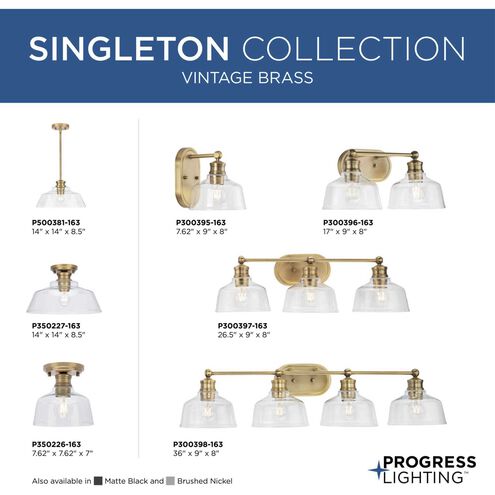 Singleton 1 Light 14 inch Vintage Brass Pendant Ceiling Light