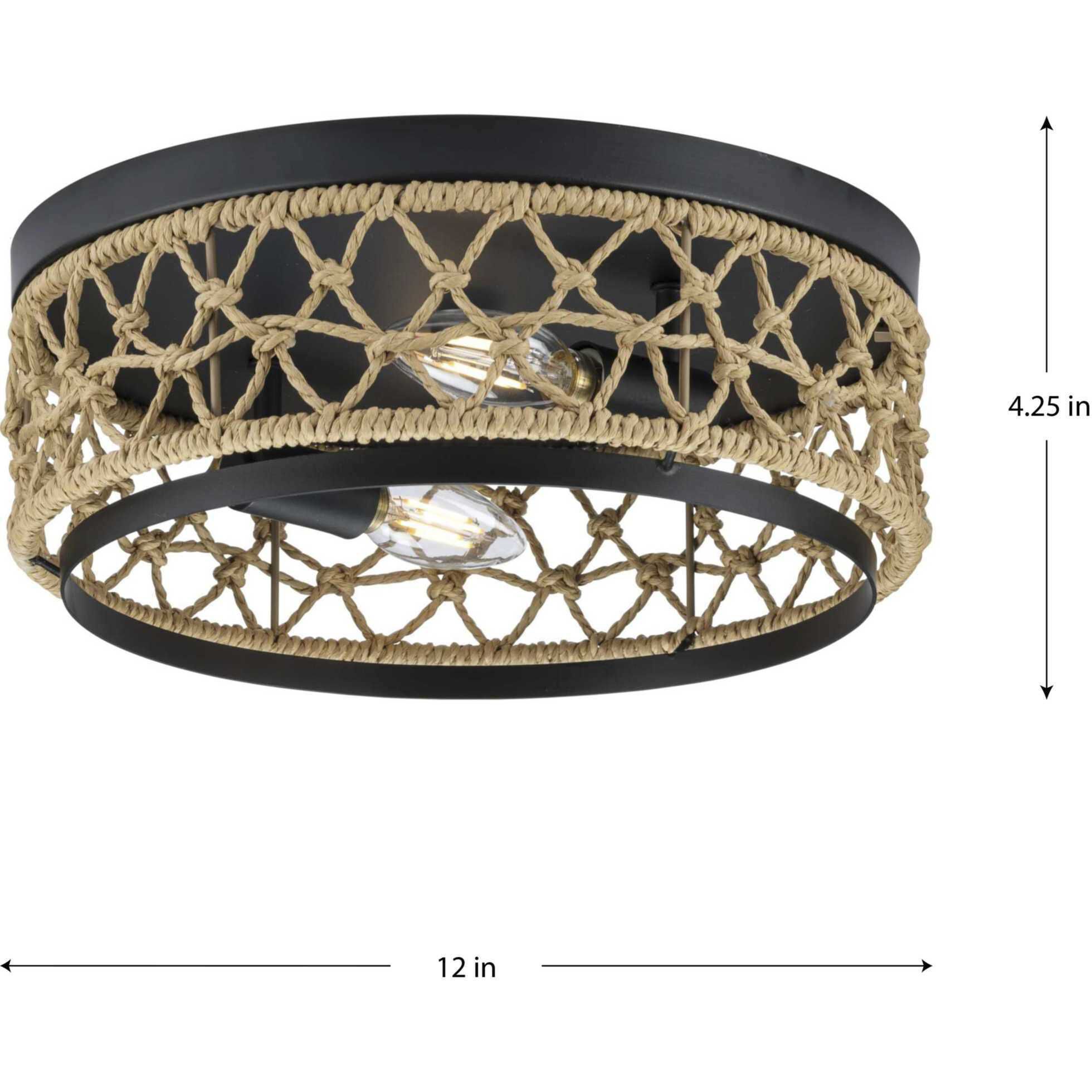 Chandra 2 Light 12 inch Matte Black Flushmount Ceiling Light, Design Series