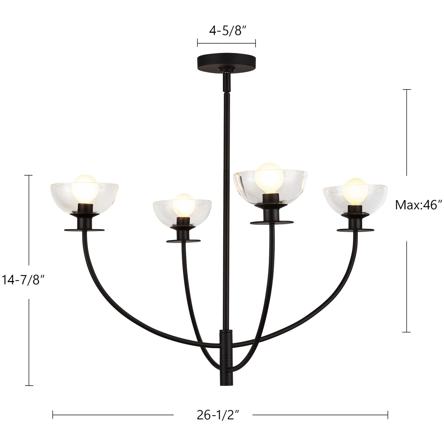 Alora Mood Sylvia 4 Light 26.5 inch Matte Black/Clear Glass Chandelier Ceiling Light