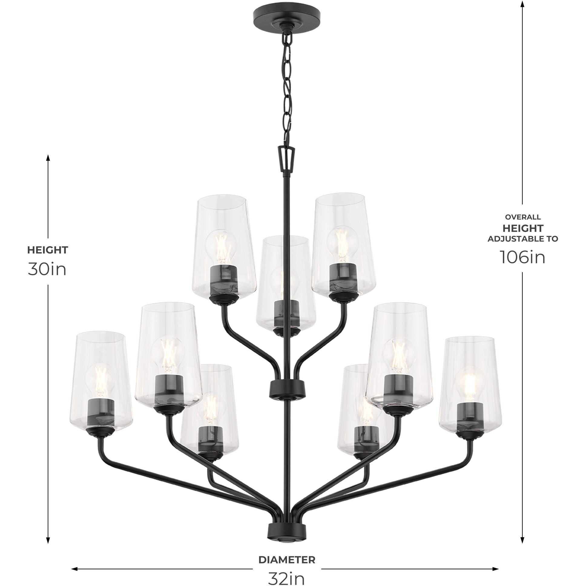 Celino 9 Light 32 inch Black Chandelier Ceiling Light