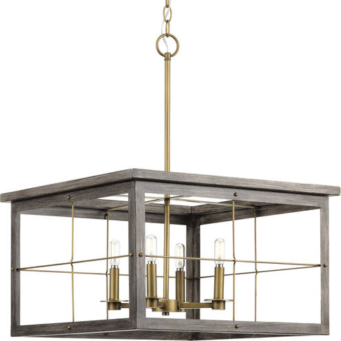 Hedgerow 4 Light 21 inch Distressed Brass Chandelier Ceiling Light