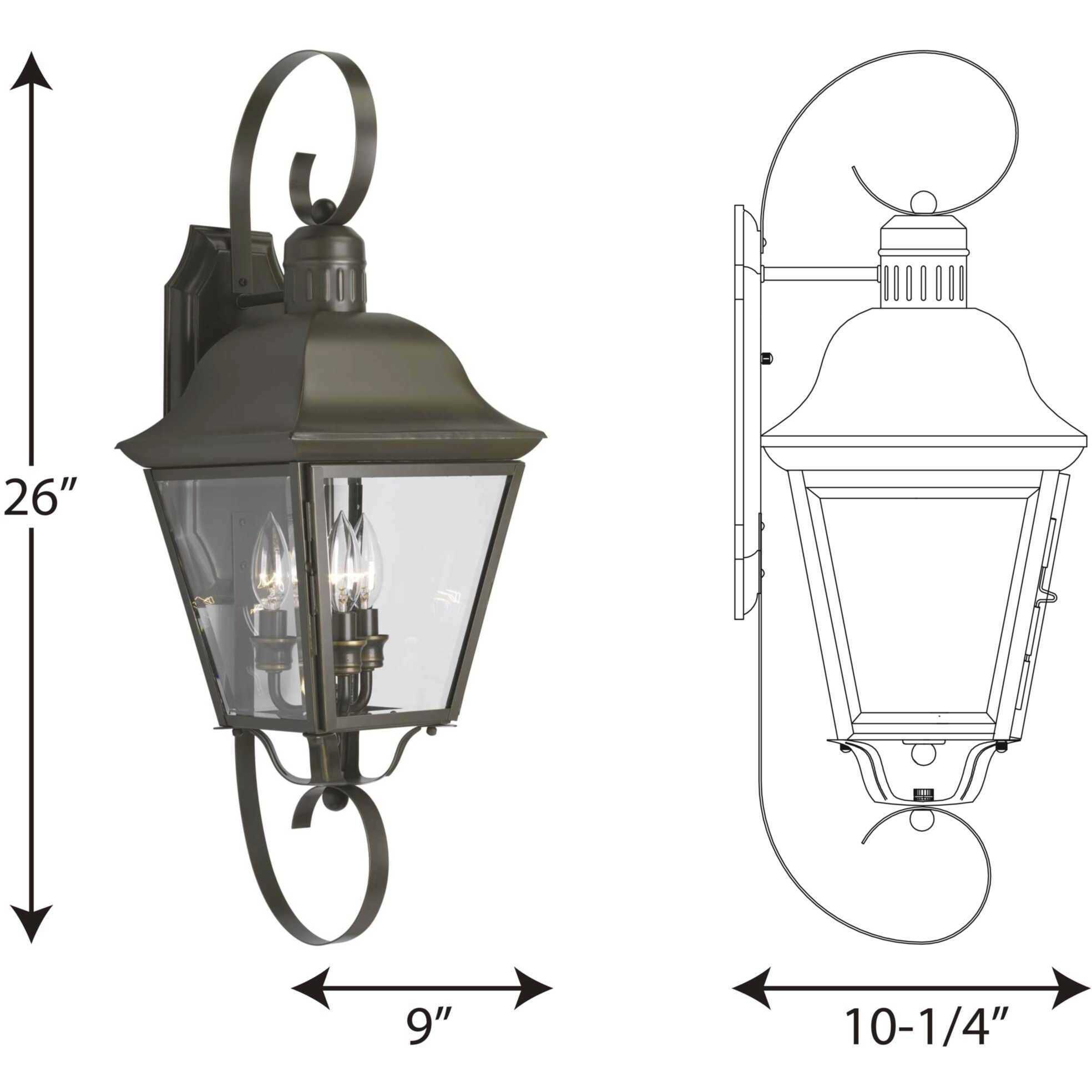 Andover 3 Light 26 inch Antique Bronze Outdoor Wall Lantern, Large
