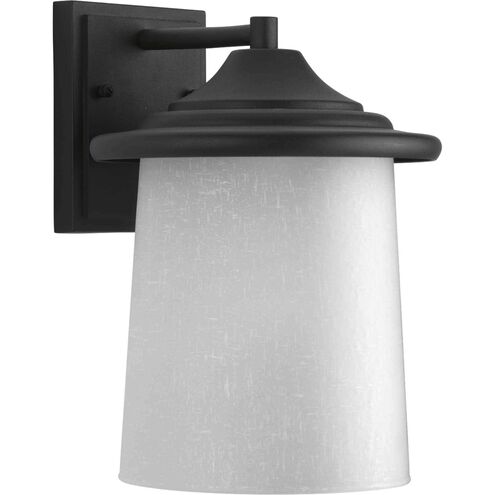 Essential 1 Light 11 inch Textured Black Outdoor Wall Lantern in Etched White Linen Glass, Medium