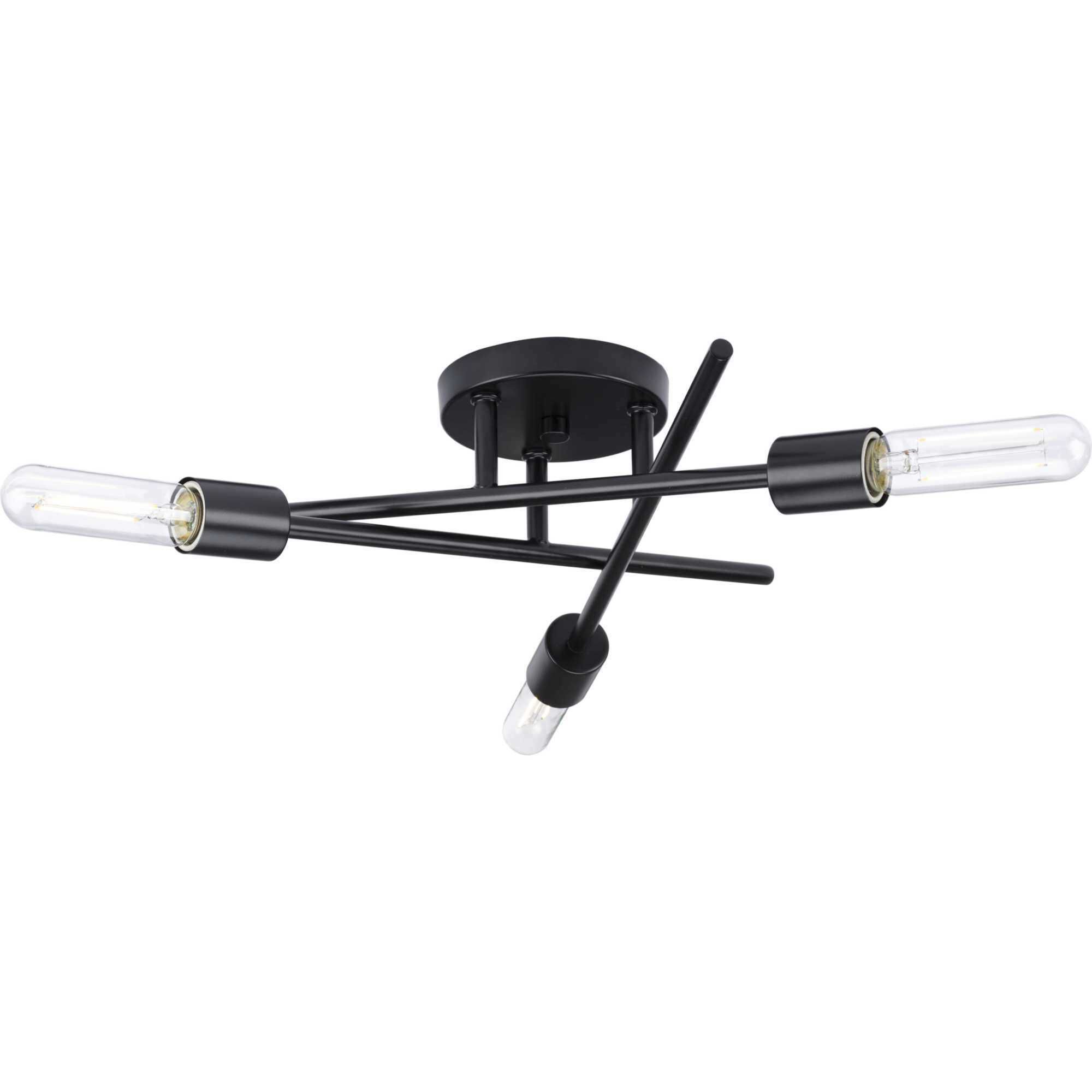 Astra 3 Light 18 inch Matte Black Semi-Flush Mount Ceiling Light, Design Series