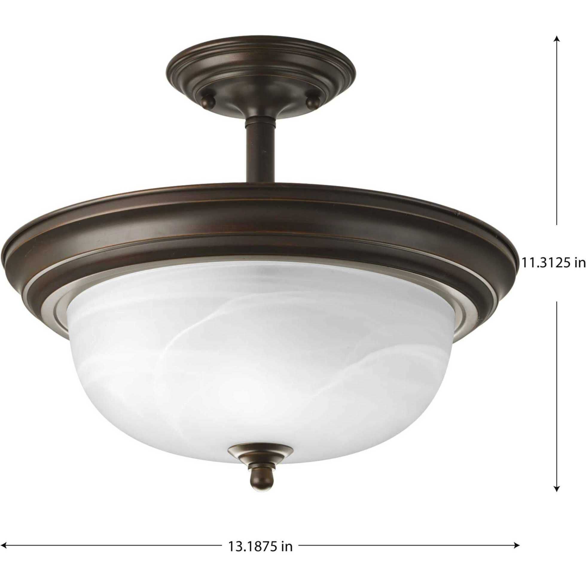 Dome Glass CTC 2 Light 13.19 inch Antique Bronze Semi-Flush Mount Convertible Ceiling Light