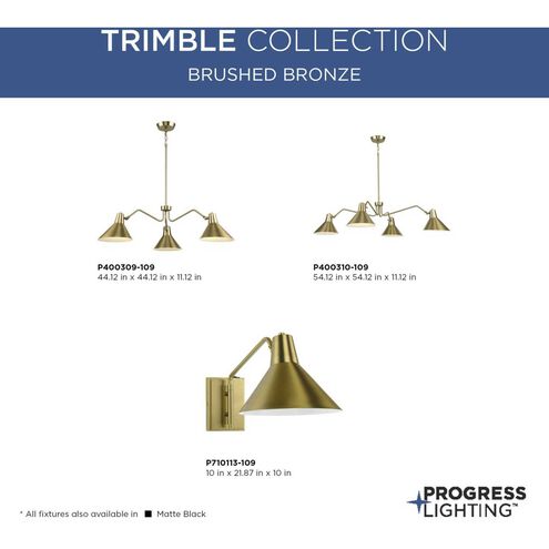 Trimble 3 Light 44.12 inch Brushed Bronze Chandelier Ceiling Light, Design Series
