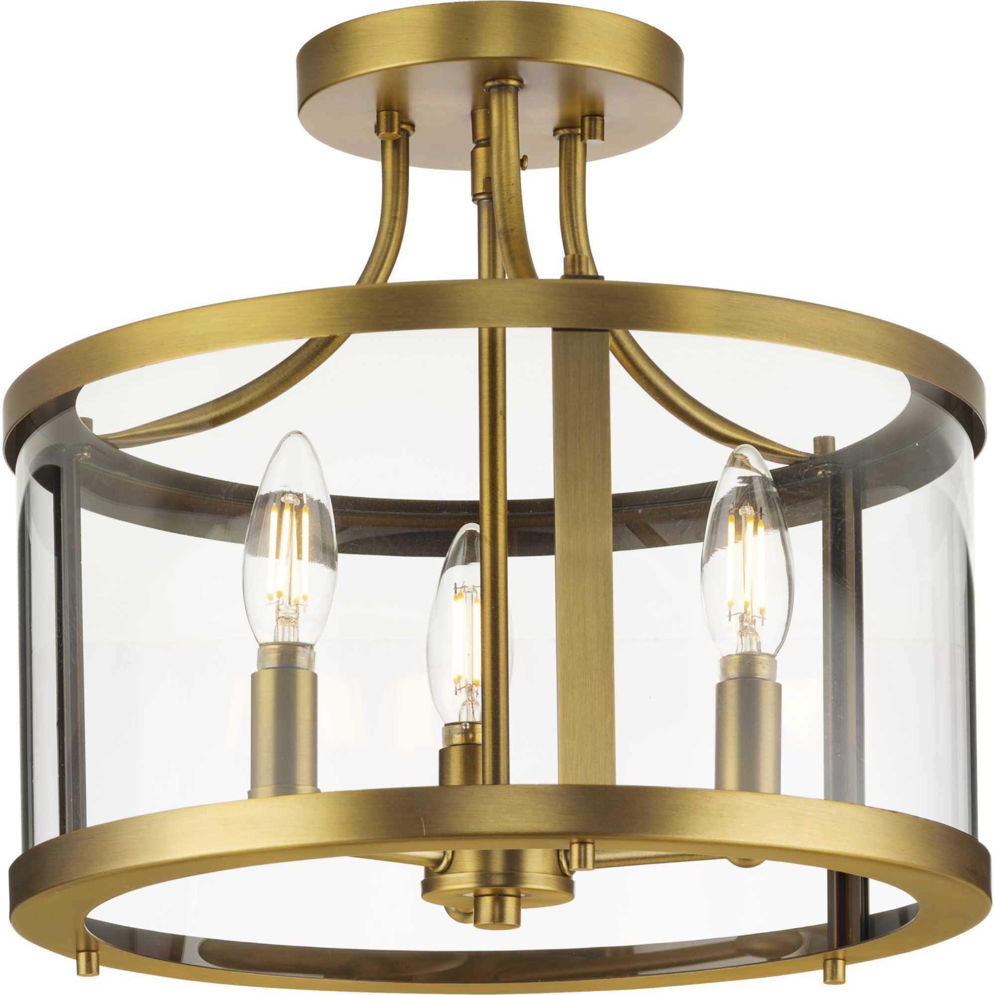 Gilliam 3 Light 13 inch Vintage Brass Semi-Flush Mount Ceiling Light