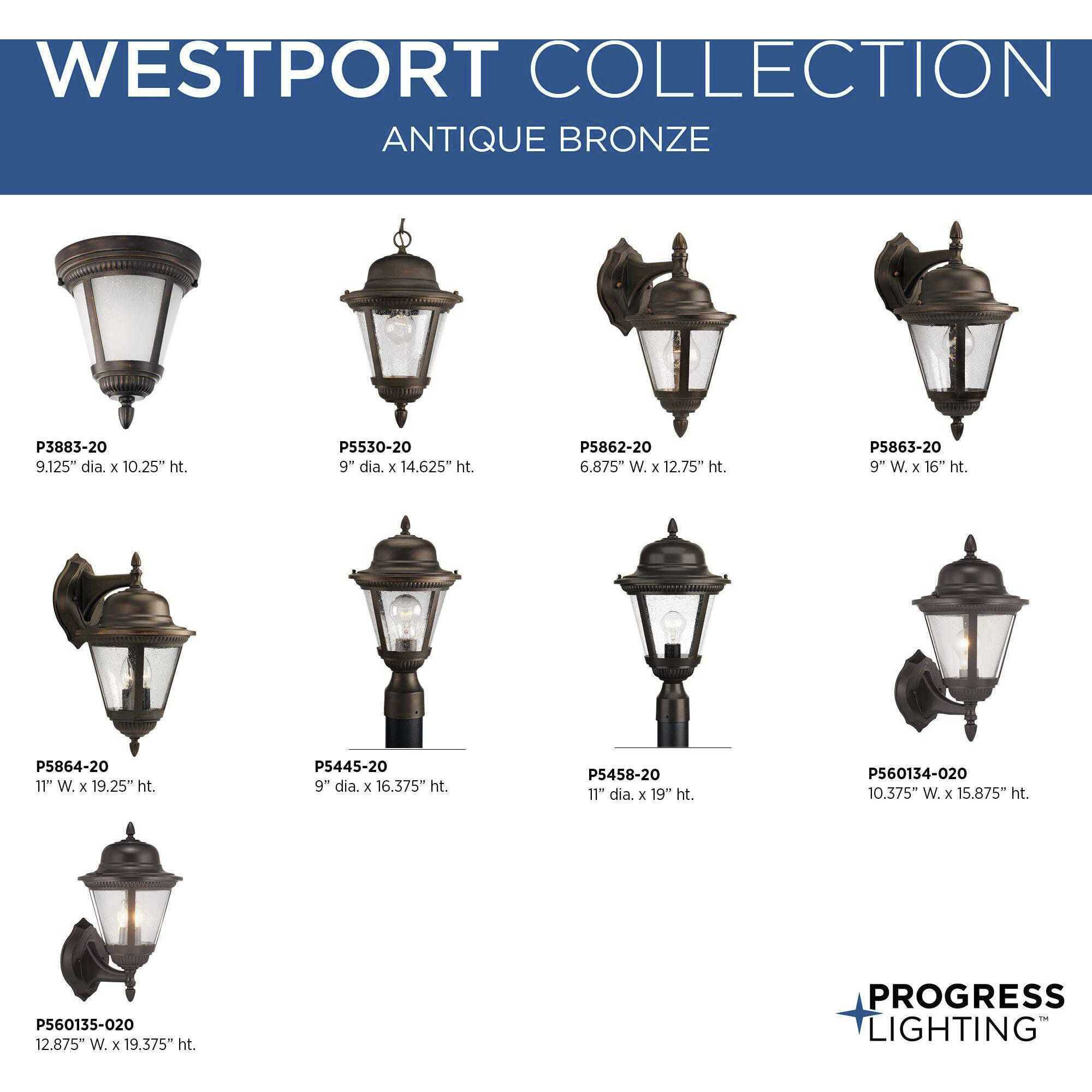 Westport 2 Light 19 inch Antique Bronze Outdoor Wall Lantern in Bulbs Not Included, Clear Seeded, Large