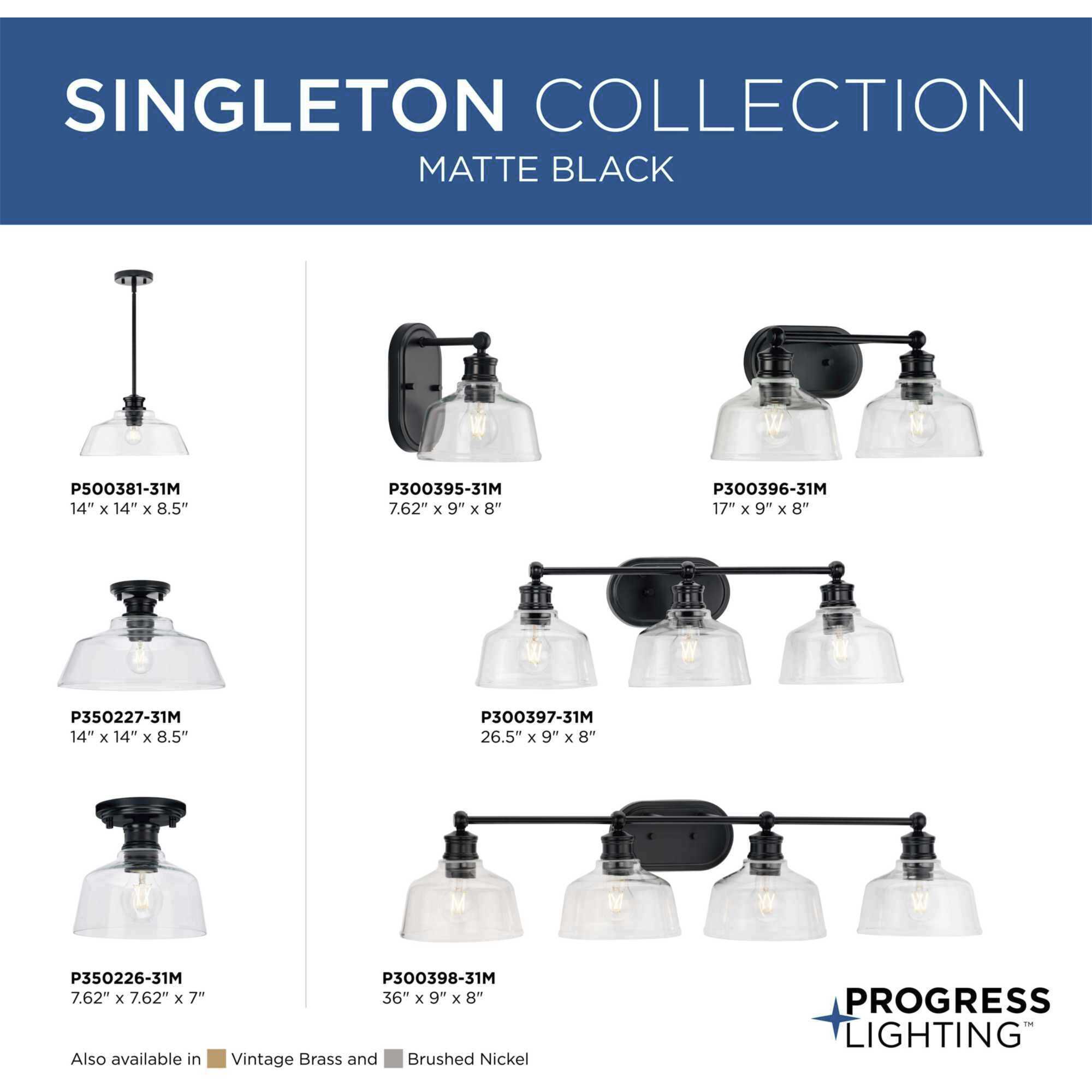 Singleton 1 Light 14 inch Matte Black Semi-Flush Mount Ceiling Light