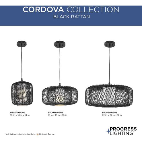 Cordova 1 Light 10 inch Black Rattan Mini Pendant Ceiling Light, Design Series