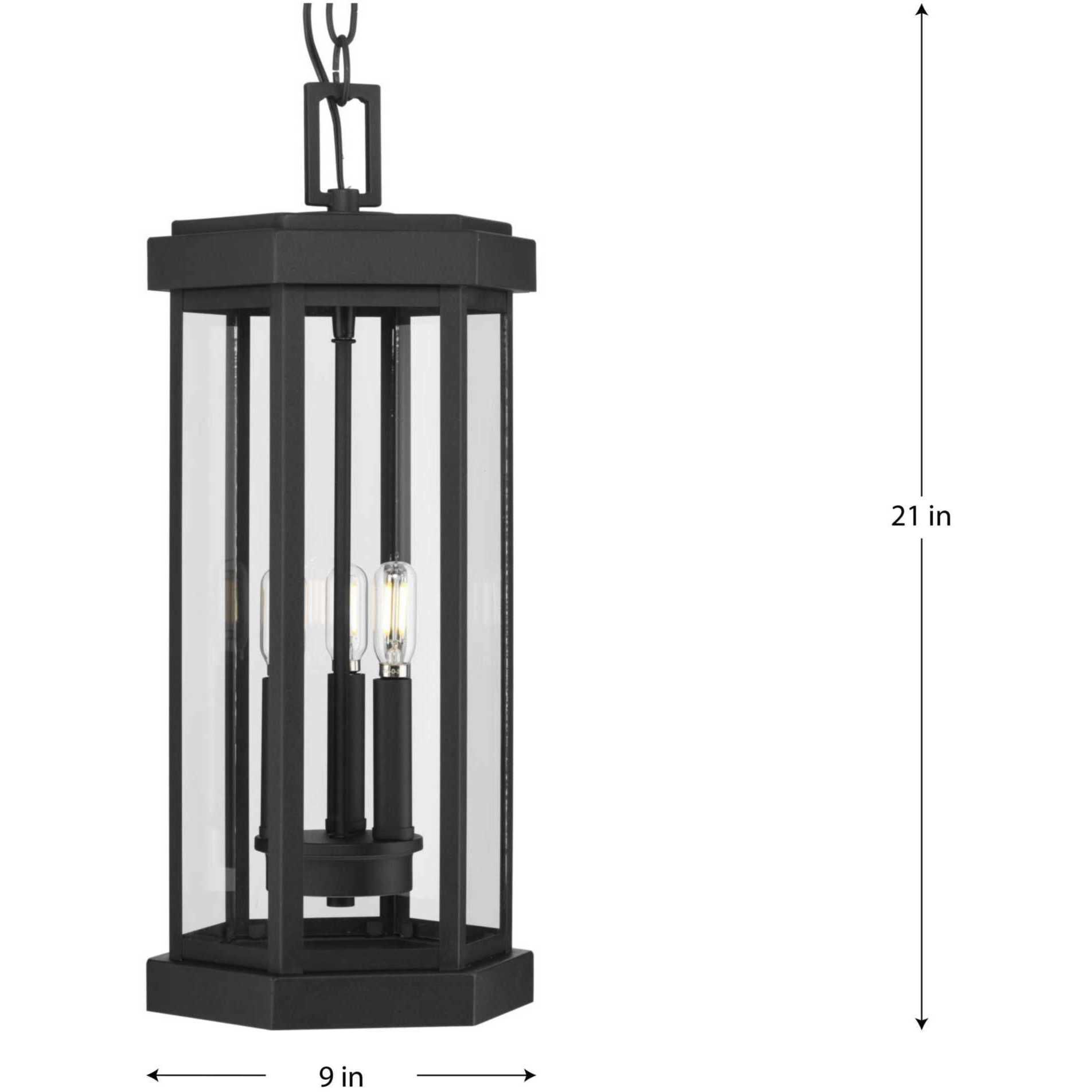 Ramsey 3 Light 9 inch Textured Black Outdoor Hanging Lantern