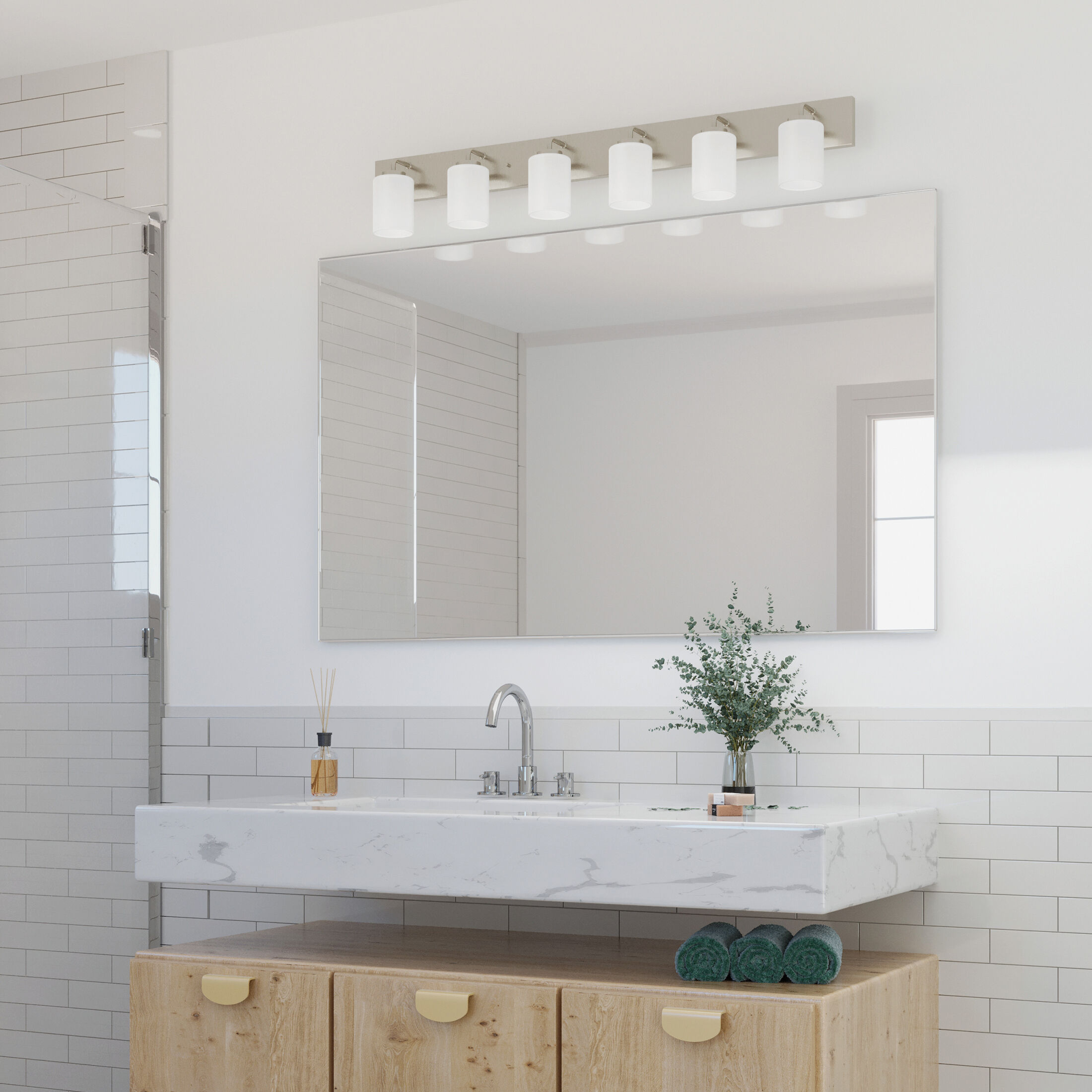 Merry 6 Light 48 inch Brushed Nickel Bath Vanity Light Wall Light