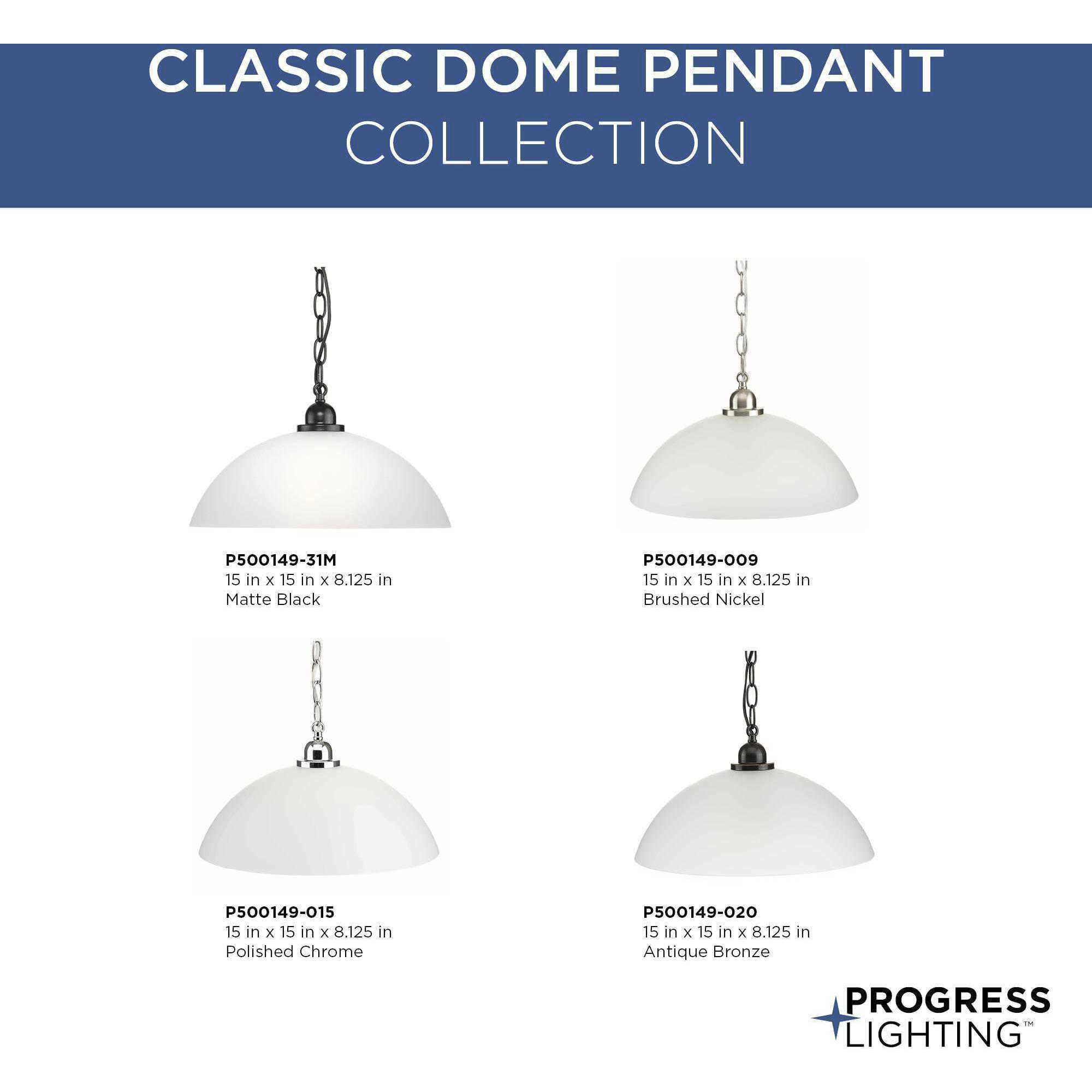 Classic Dome Pendant 1 Light 15 inch Matte Black Pendant Ceiling Light