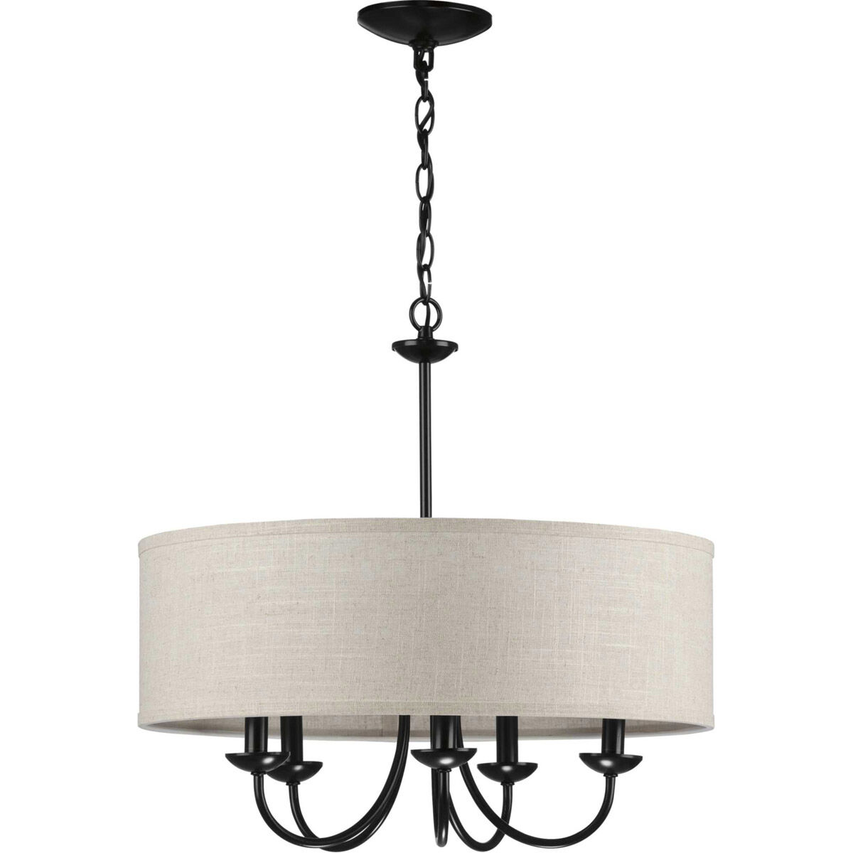 Drum Shade 5 Light 22 inch Matte Black Chandelier Ceiling Light