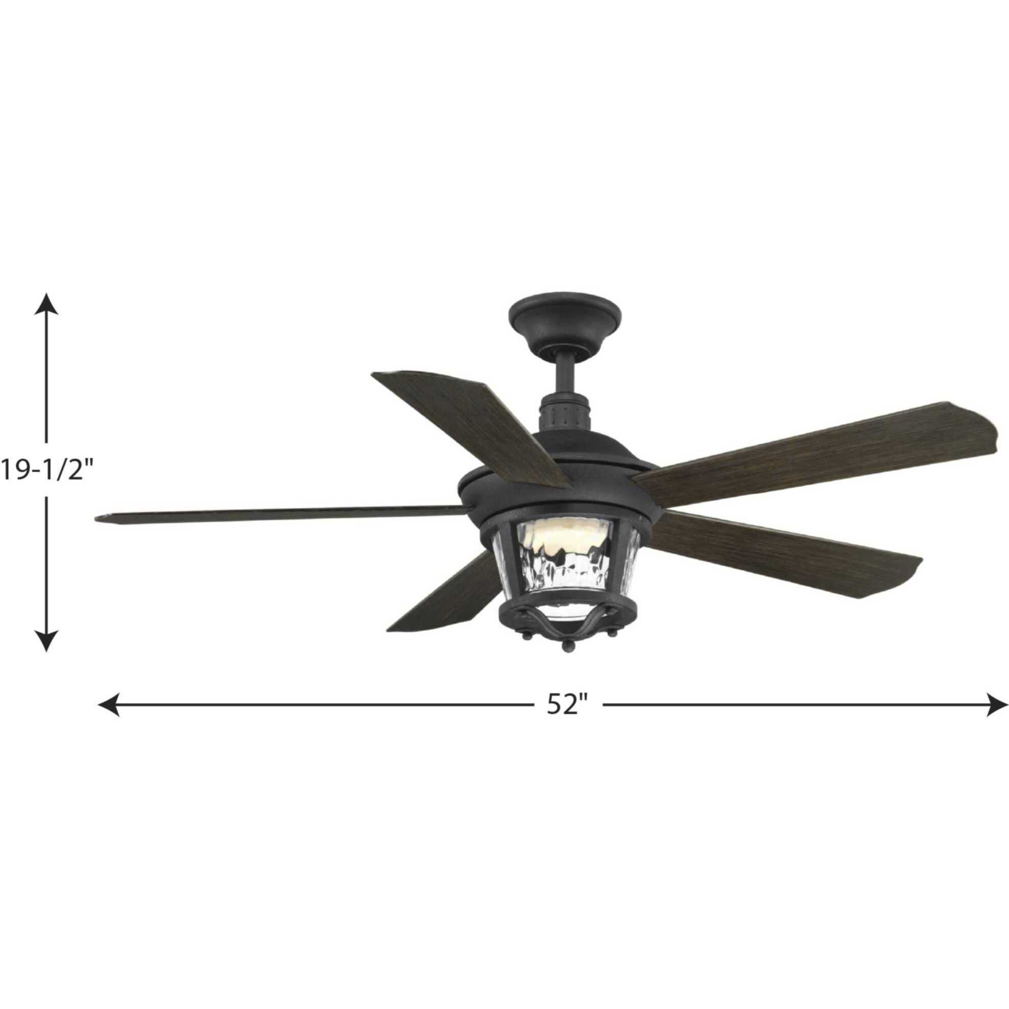 Smyrna 52 inch Forged Black with Toasted Oak Blades Indoor/Outdoor Ceiling Fan, Progress LED