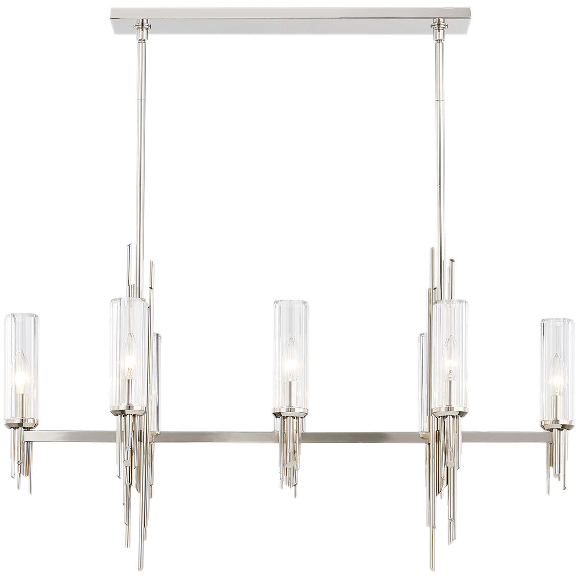 Torres 8 Light 38.25 inch Polished Nickel/Ribbed Glass Linear Pendant Ceiling Light