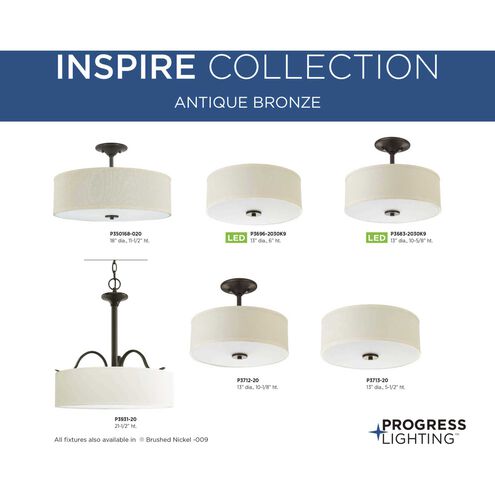 Inspire 3 Light 18 inch Antique Bronze Semi-Flush Mount Ceiling Light