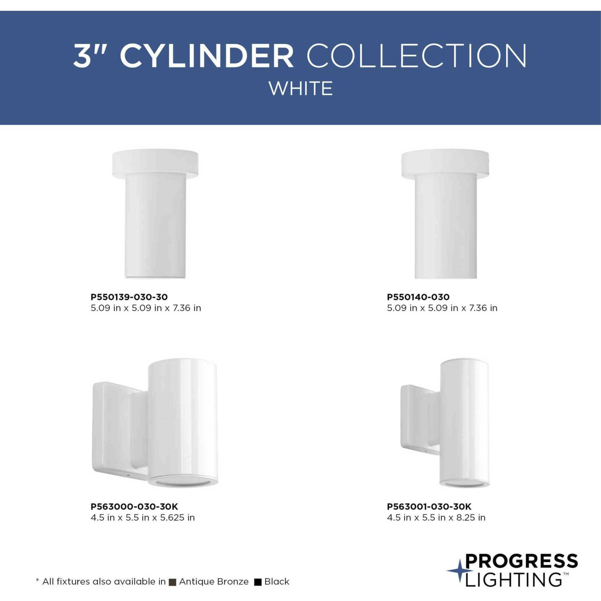 Cylinders Outdoor Wall Mount Up/Down Cylinder in White, Progress LED