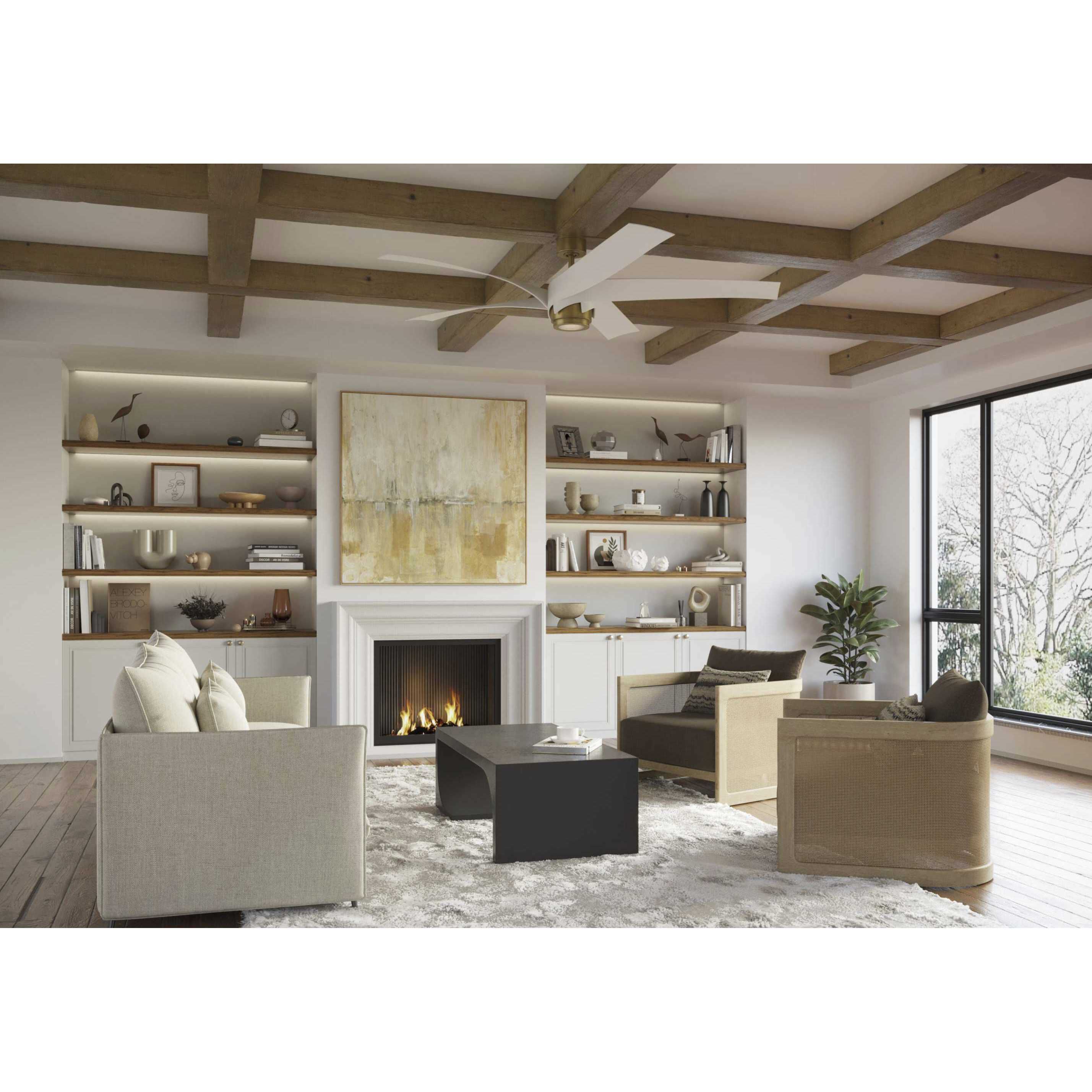 Insigna 72 inch Vintage Brass with Matte White Blades Ceiling Fan