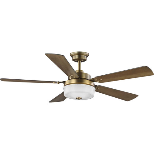 Tempt 52 inch Vintage Brass with Chestnut/Dark Cherry Blades Ceiling Fan, Progress LED