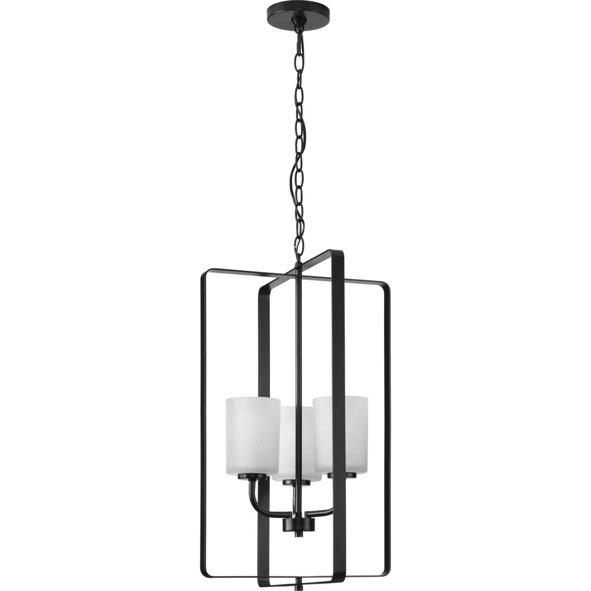 League 3 Light Matte Black Foyer Chandelier Ceiling Light