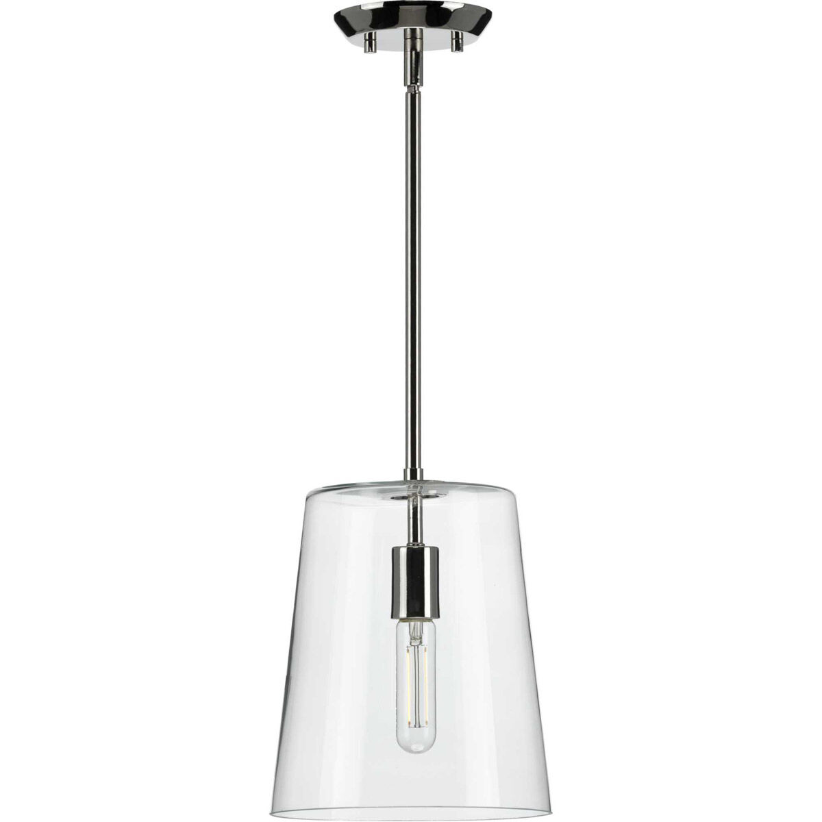 Clarion 1 Light Polished Nickel Pendant Ceiling Light, Small