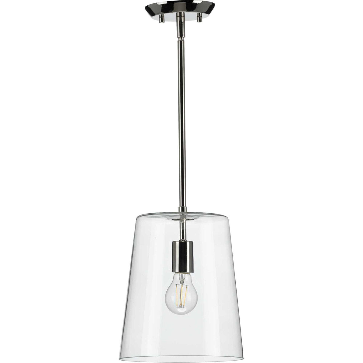 Clarion 1 Light Polished Nickel Pendant Ceiling Light, Small