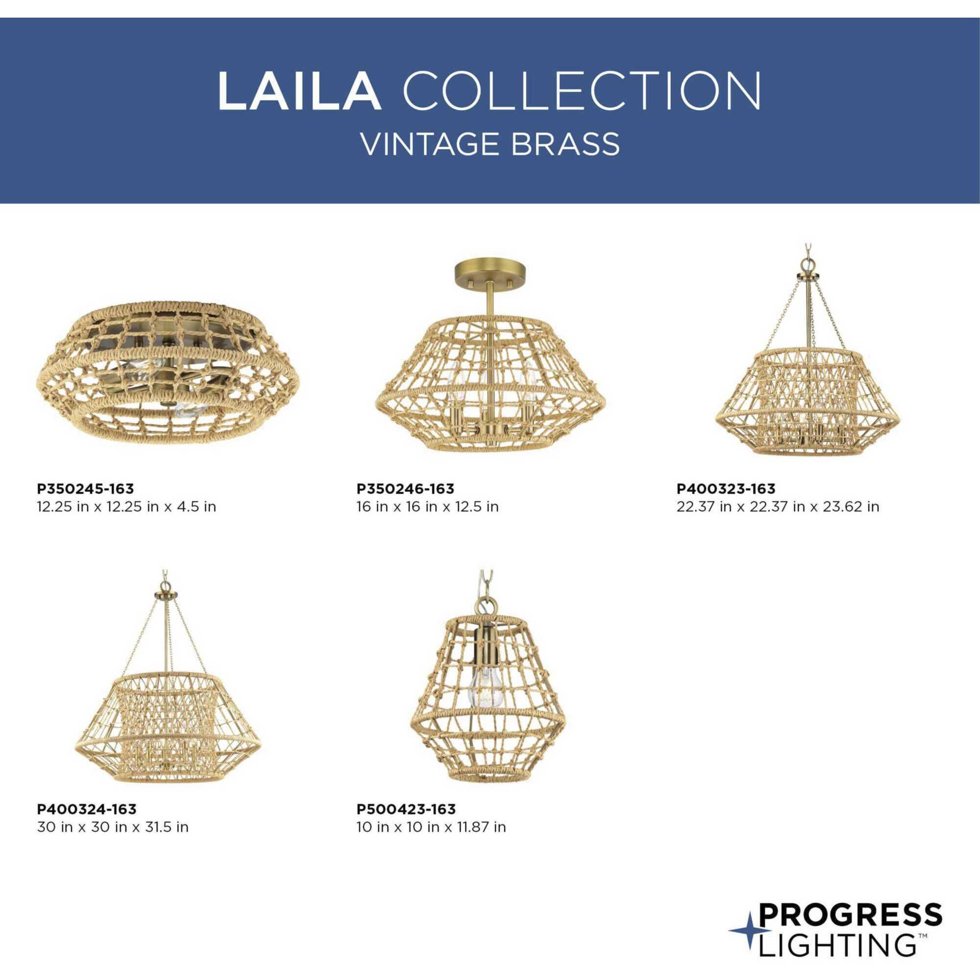 Progress P350246-163 Laila 3 Light 16 inch Vintage Brass