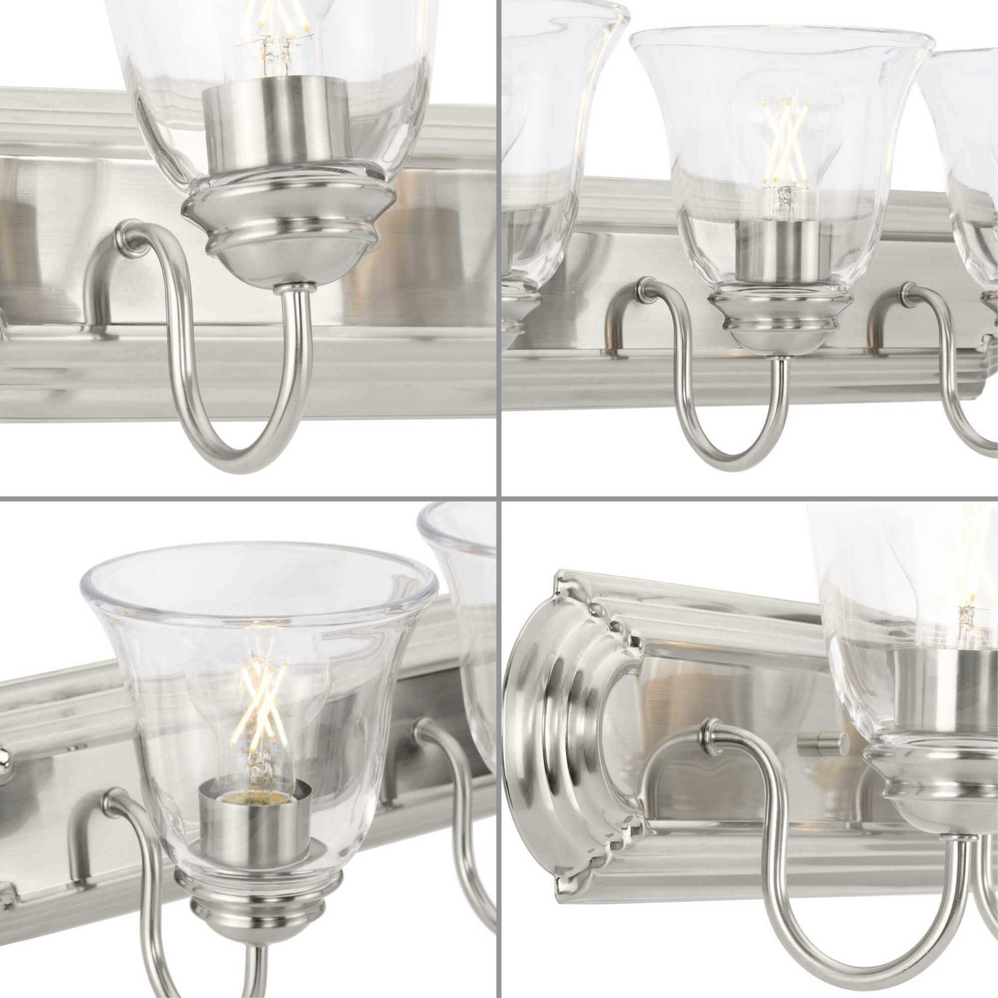 Clear Glass 3 Light 24 inch Brushed Nickel Vanity Light Wall Light