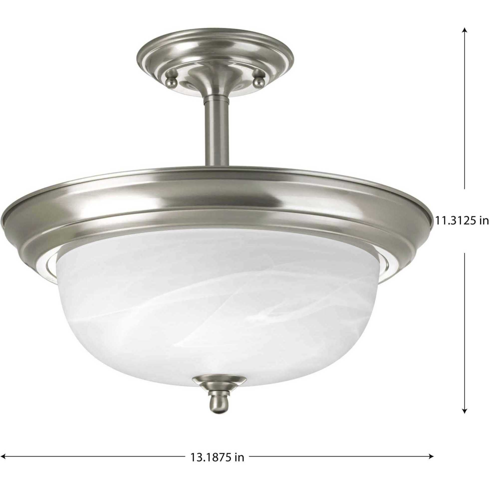 Dome Glass CTC 2 Light 13.19 inch Brushed Nickel Semi-Flush Mount Convertible Ceiling Light